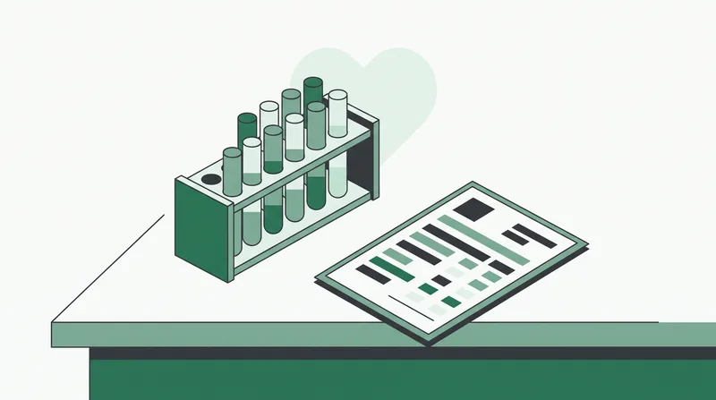 Illustrazione di una provetta accanto a un referto di laboratorio